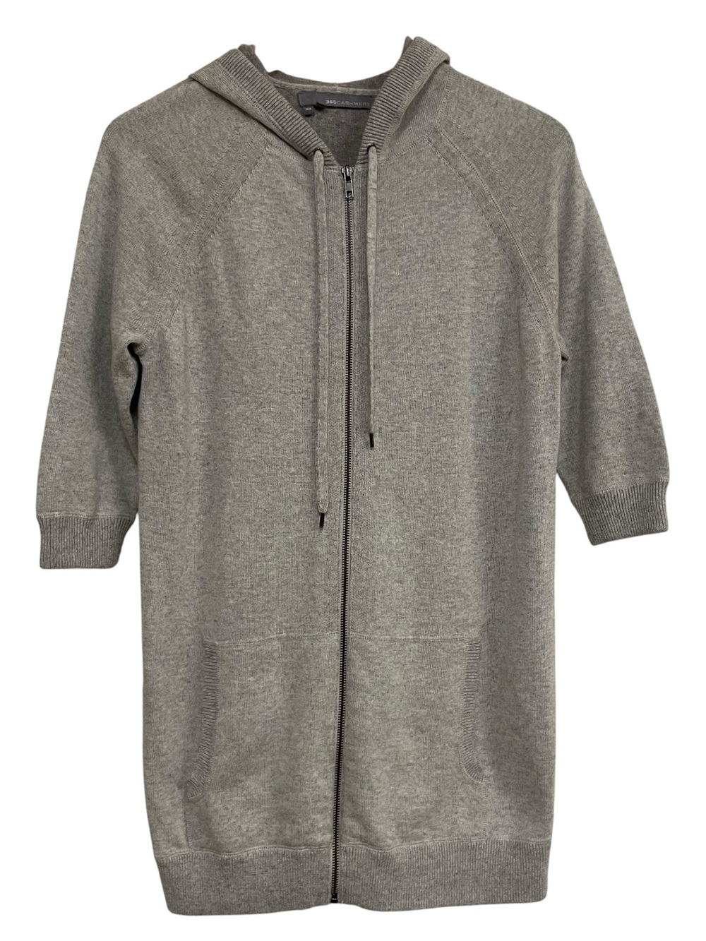 360 Cashmere Zip Up Hooded Cotton Blend 3/4 Sleeve Knit Size Extra Small Tunic